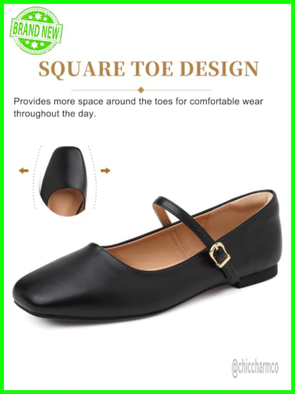 Mary Jane Flats Women Square Toe Adjustable Strap Faux Leather Comfort